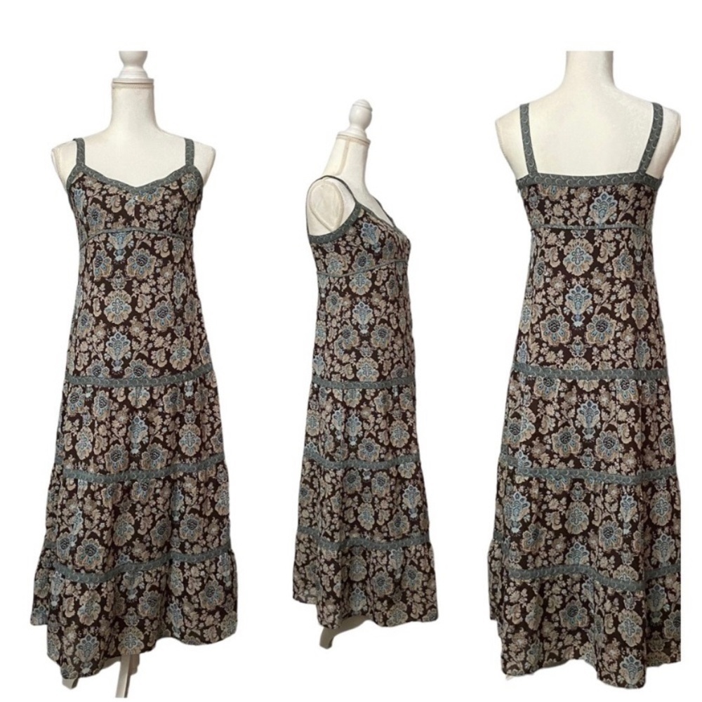 Ann Taylor LOFT Boho Floral Maxi Dress 0P | Brown Blue | Tiered Sundress | NWOT - Picture 2 of 12